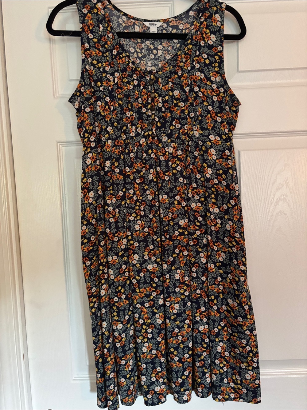 Sonoma Navy Floral Midi Dress with Orange and White Blooms